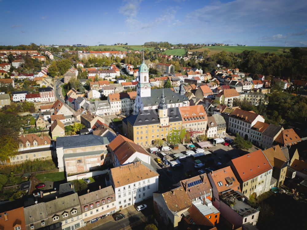 Roßwein aus der Vogelperspektive: Stadtansicht vom Innenstadtbereich in Roßwein im Bundesland Sachsen, Deutschland