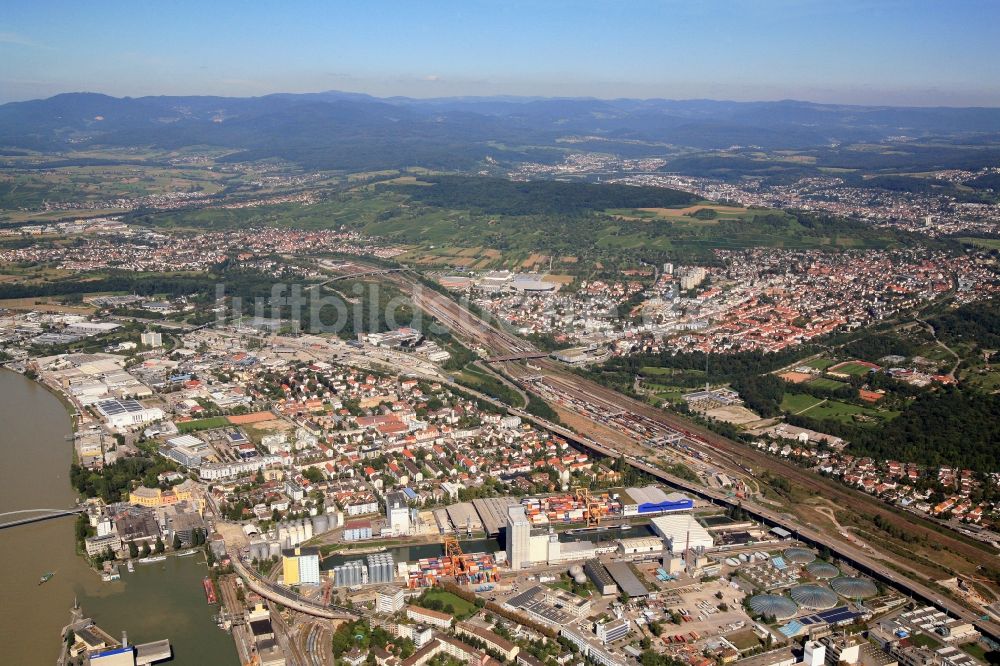 Weil am Rhein aus der Vogelperspektive: Stadtansicht vom Innenstadtbereich in Weil am Rhein im Bundesland Baden-Württemberg