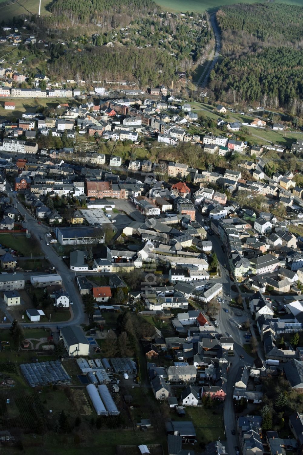 Zeulenroda-Triebes von oben - Stadtansicht vom Innenstadtbereich in Zeulenroda-Triebes im Bundesland Thüringen