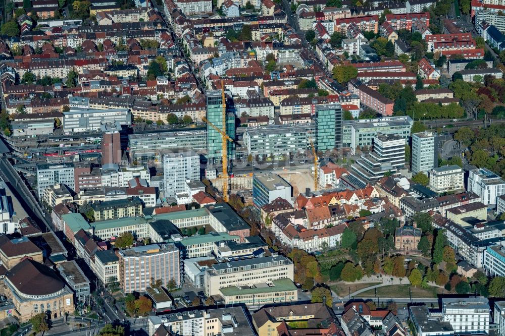 Freiburg im Breisgau von oben - Stadtansicht des Innenstadtbereiches am Colombipark in Freiburg im Breisgau im Bundesland Baden-Württemberg, Deutschland