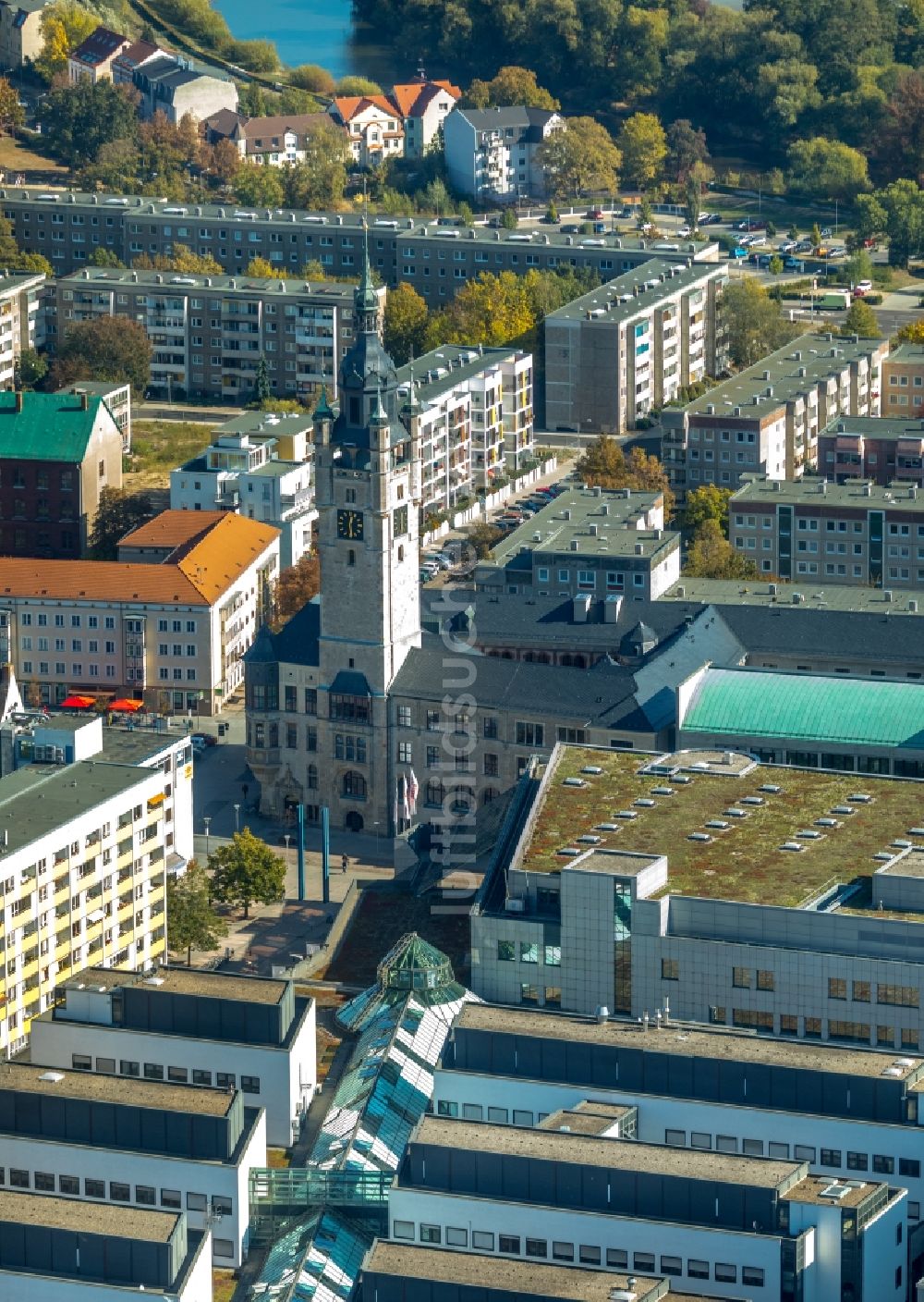 Dessau von oben - Stadtansicht des Innenstadtbereiches in Dessau im Bundesland Sachsen-Anhalt, Deutschland