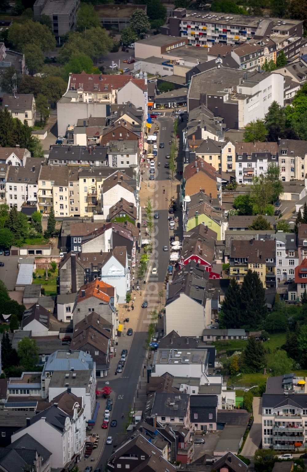 Luftaufnahme Gevelsberg - Stadtansicht des Innenstadtbereiches an der Einkaufsstraße Mittelstraße in Gevelsberg im Bundesland Nordrhein-Westfalen