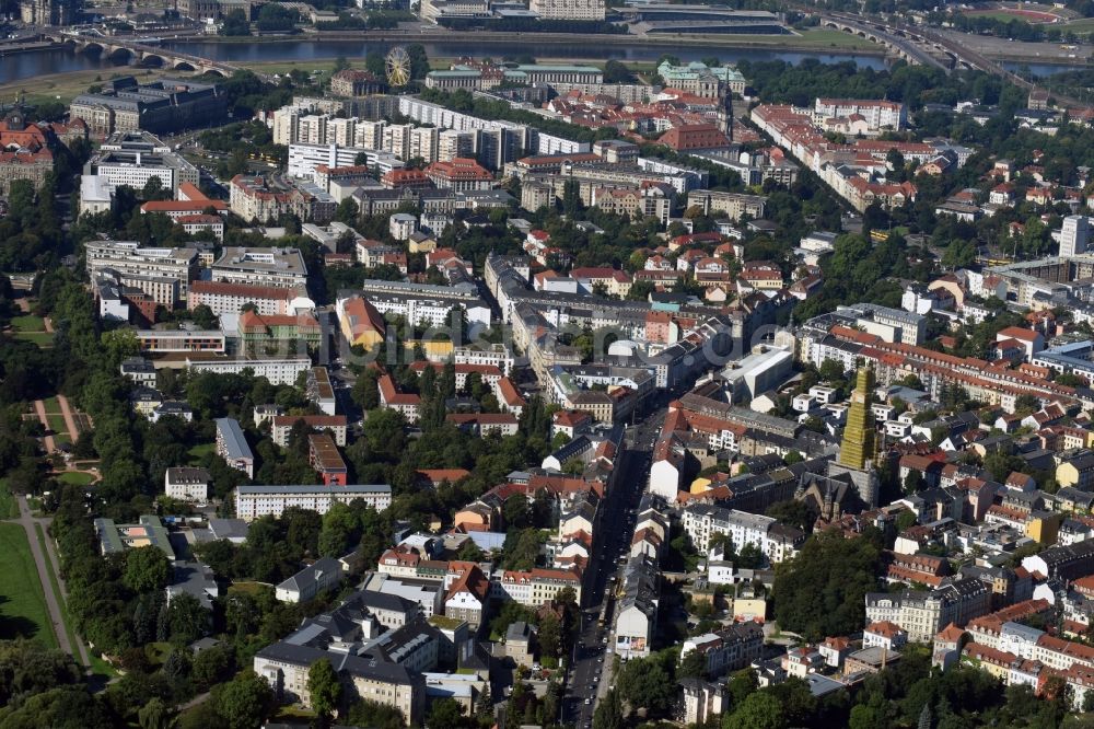 Luftbild Dresden - Stadtansicht des Innenstadtbereiches entlang der Bautzner Straße in Dresden im Bundesland Sachsen