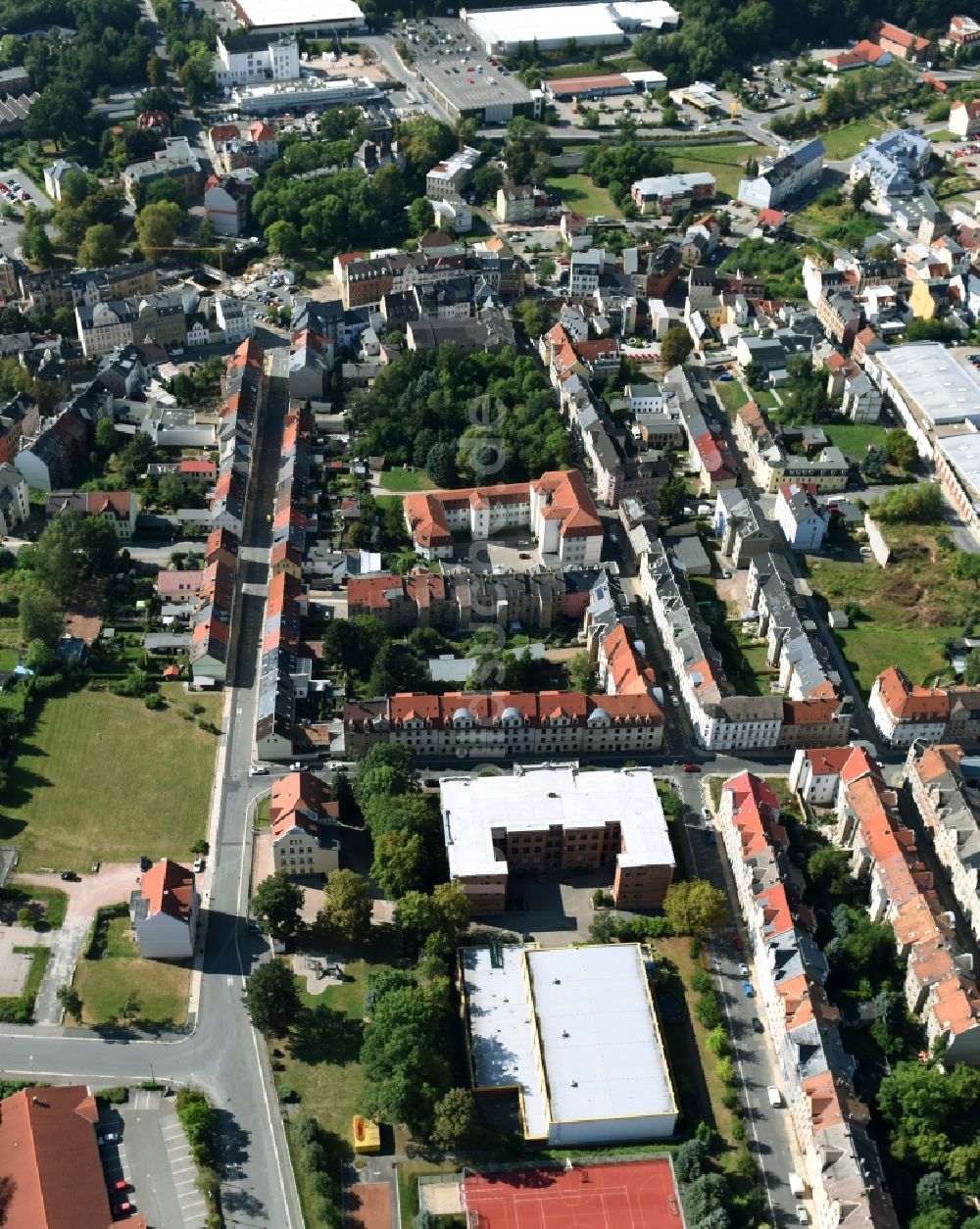 Luftbild Werdau - Stadtansicht des Innenstadtbereiches entlang der Ziegelstraße und der Alexander-von-Humboldt-Straße in Werdau im Bundesland Sachsen