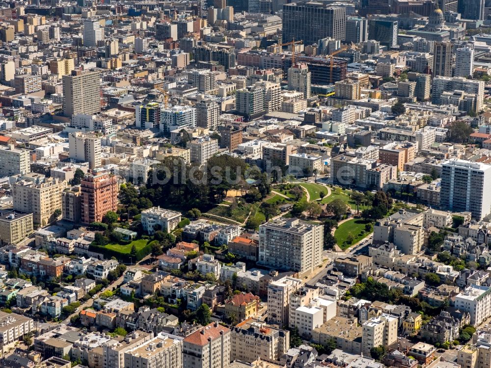 San Francisco aus der Vogelperspektive: Stadtansicht des Innenstadtbereiches am Haight-Ashbury Park in San Francisco in Kalifornien, USA