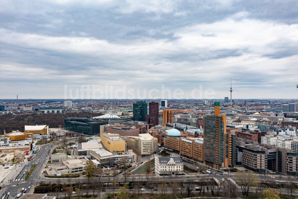 Berlin von oben - Stadtansicht des Innenstadtbereiches am Potsdamer Platz und dem Ortsteil Mitte in Berlin, Deutschland