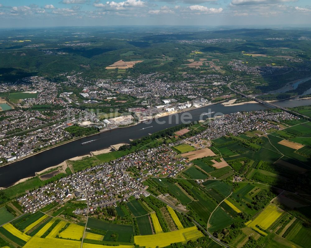 Kaltenengers aus der Vogelperspektive: Stadtansicht von Kaltenengers und St.Sebastian im Bundesland Rheinland-Pfalz