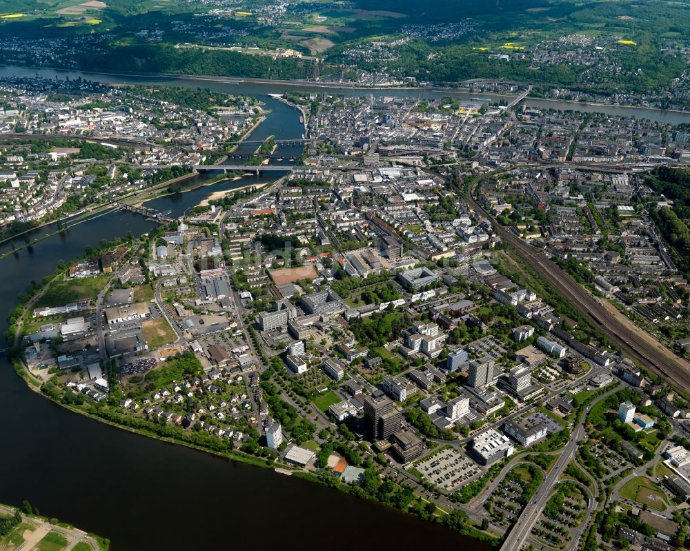 Koblenz aus der Vogelperspektive: Stadtansicht von Koblenz im Bundesland Rheinland-Pfalz