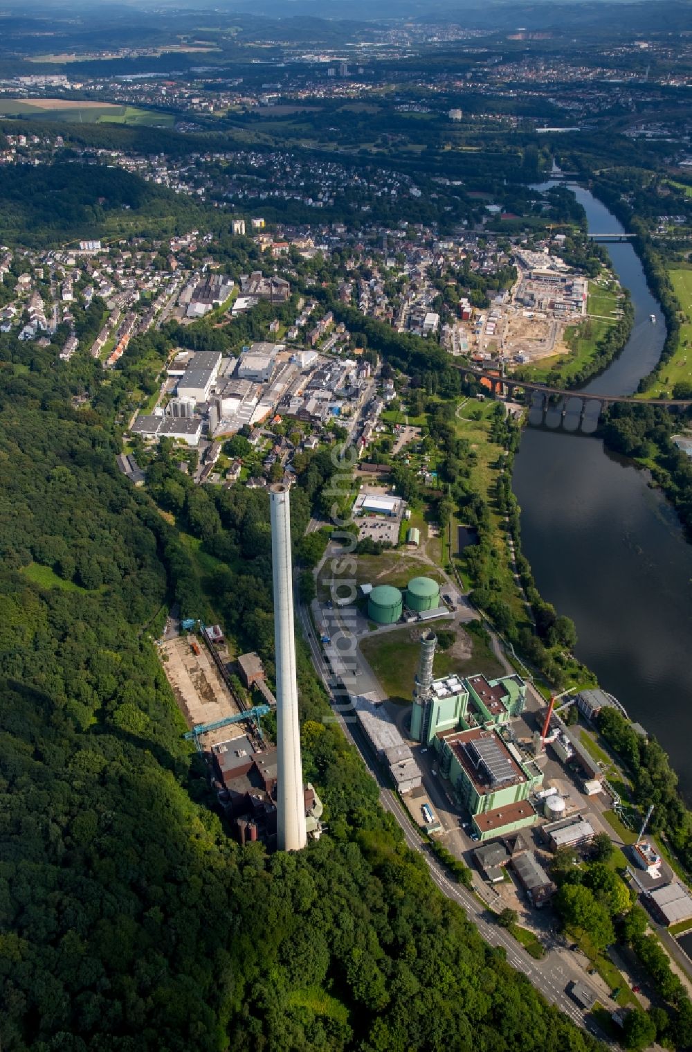 Herdecke von oben - Stadtansicht und das Kraftwerk Cuno von Herdecke im Bundesland Nordrhein-Westfalen