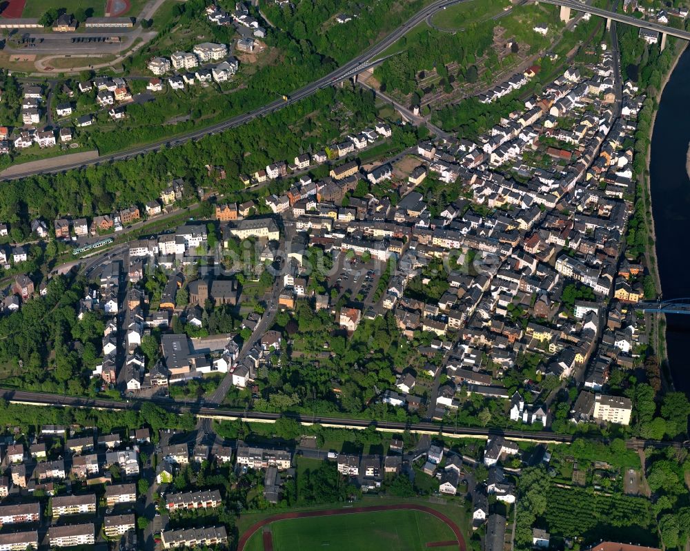 Lahnstein aus der Vogelperspektive: Stadtansicht von Lahnstein im Bundesland Rheinland-Pfalz