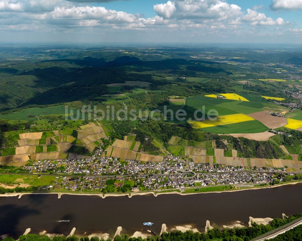 Luftaufnahme Leutesdorf - Stadtansicht von Leutesdorf am Ufer des Rhein im Bundesland Rheinland-Pfalz