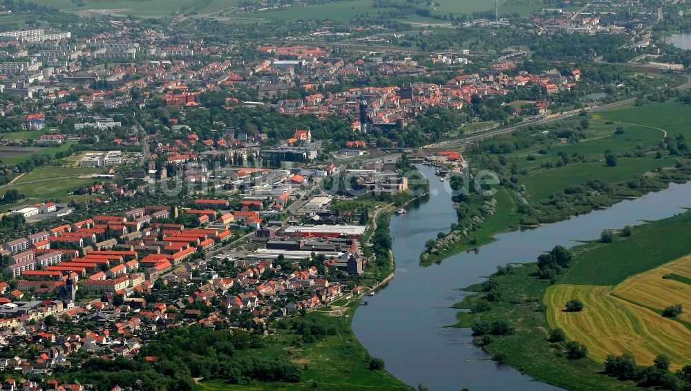 Luftbild Lutherstadt Wittenberg - Stadtansicht von Lutherstadt Wittenberg am Fluß Elbe im Bundesland Sachsen-Anhalt