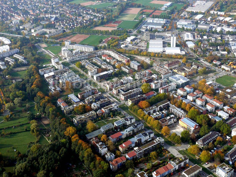 Luftbild Freiburg - Stadtansicht auf das Neubauwohngebiet Quartier Vauban in Freiburg