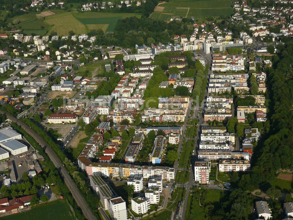 Luftbild Freiburg - Stadtansicht auf das Neubauwohngebiet Quartier Vauban in Freiburg