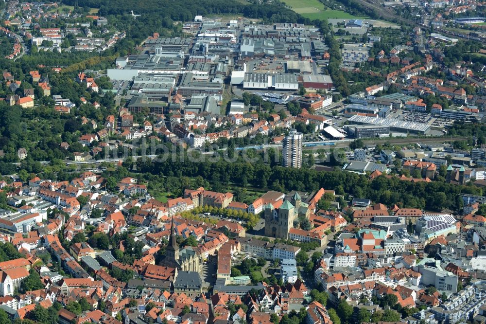 Luftbild Osnabrück - Stadtansicht der nördlichen Innenstadt von Osnabrück und ihrer Wahrzeichen im Bundesland Niedersachsen