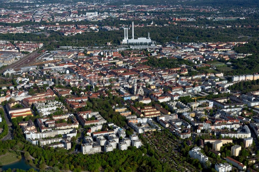 München aus der Vogelperspektive: Stadtansicht des Ortsteils Sendling im Stadtgebiet in München im Bundesland Bayern, Deutschland