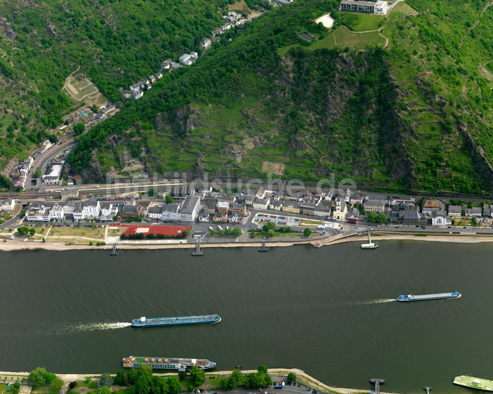 Sankt Goarshausen aus der Vogelperspektive: Stadtansicht von Sankt Goarshausen im Bundesland Rheinland-Pfalz