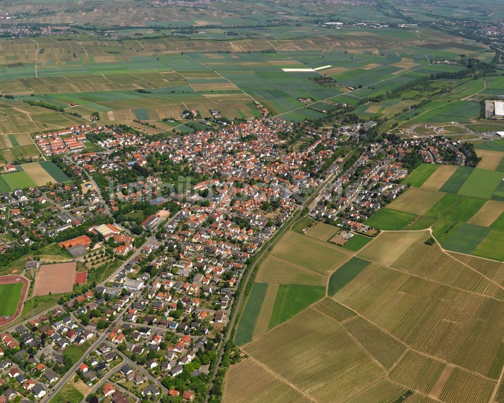 Luftaufnahme Saulheim, Nieder-Saulheim - Stadtansicht von Saulheim, Nieder-Saulheim im Bundesland Rheinland-Pfalz