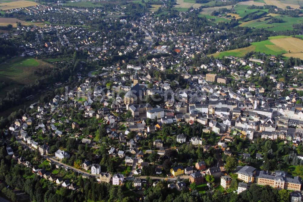 Schneeberg aus der Vogelperspektive: Stadtansicht Schneeberg mit Blick auf die St. Wolfgangskirche