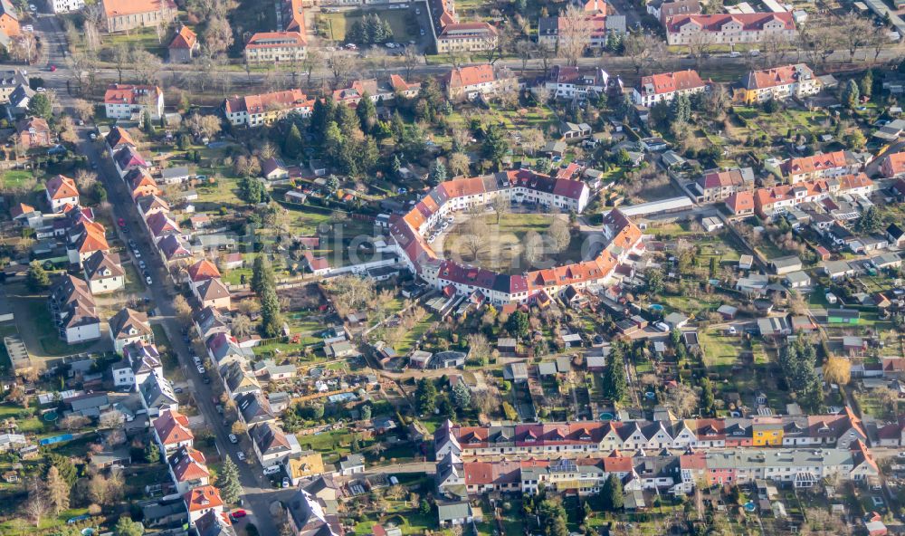 Luftbild Dessau - Stadtansicht der Siedlung am Achteck in Dessau-Roßlau im Bundesland Sachsen-Anhalt, Deutschland