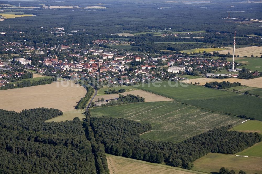 Calau von oben - Stadtansicht der Stadt Calau im Landkreis Oberspreewald Lausitz im Bundesland Brandenburg