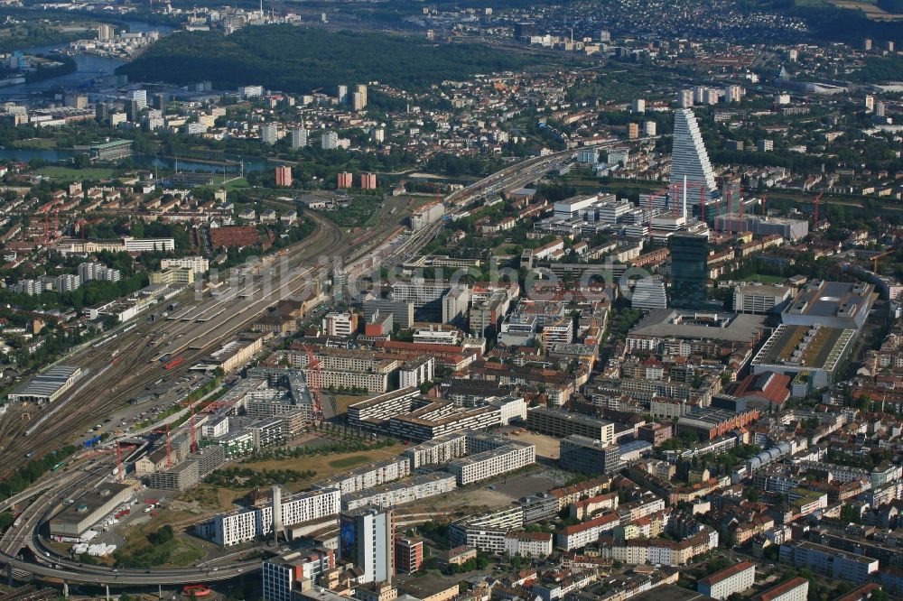 Basel von oben - Stadtansicht des Stadtbereiches von Kleinbasel mit dem neuen Stadtquartier Erlenmatt in Basel, Schweiz