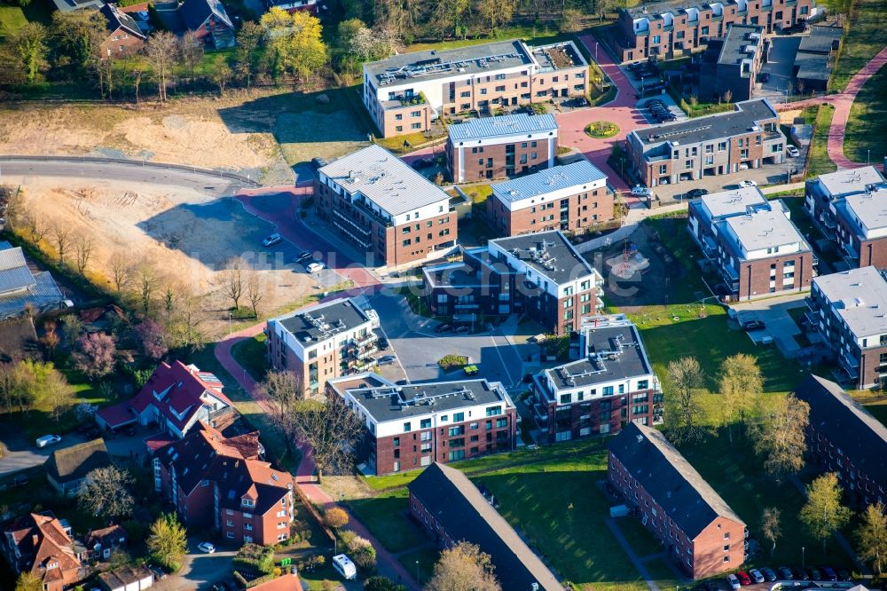 Luftaufnahme Stade - Stadtansicht des Stadtteil Campe mit dem Neubaugebiet am Festplatz in Stade im Bundesland Niedersachsen, Deutschland