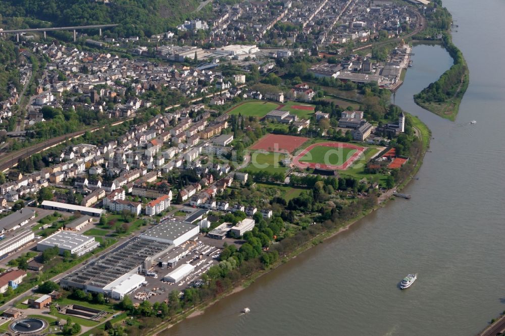 Luftbild Lahnstein - Stadtansicht des Stadtteils Niederlahnstein am rechten Rheinufer in Koblenz im Bundesland Rheinland-Pfalz