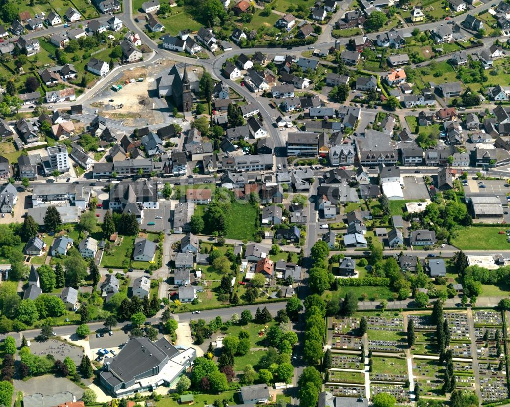 Rennerod von oben - Stadtansicht des Stadtzentrums von Rennerod im Bundesland Rheinland-Pfalz