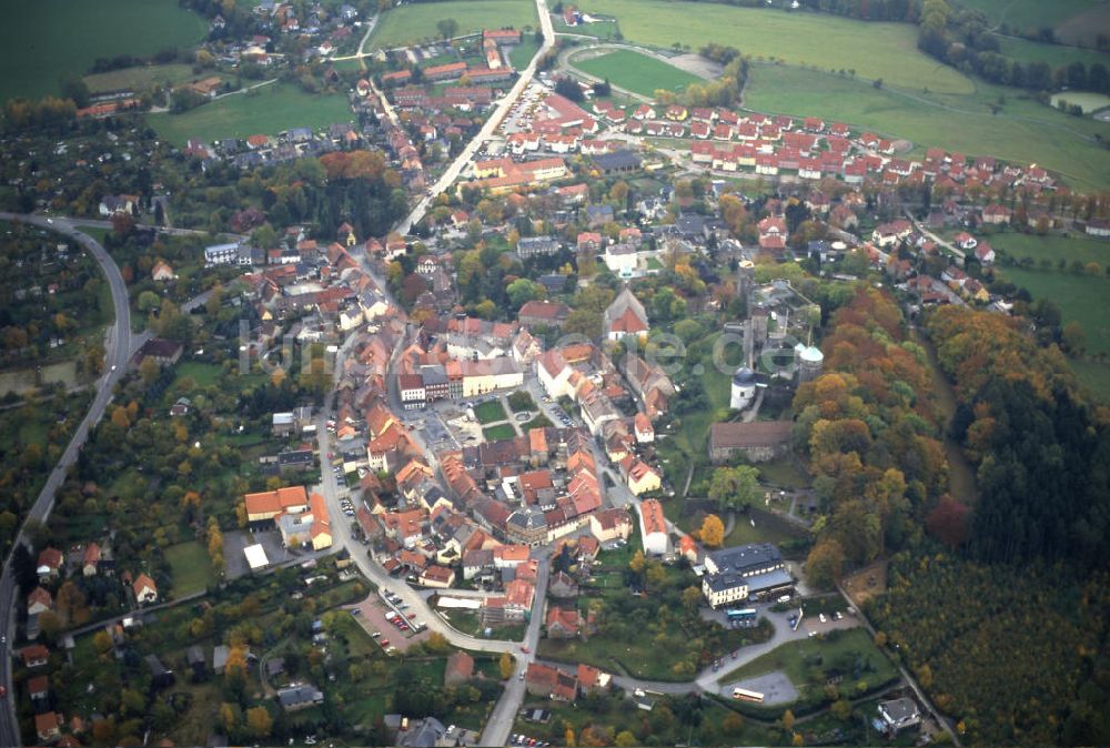 Stolpen von oben - Stadtansicht von Stolpen in Sachsen mit der Burg Stolpen