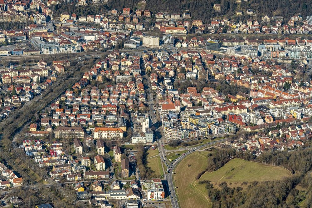 Tübingen von oben - Stadtansicht Suedstadt Hechinger Strasse im Stadtgebiet in Tübingen im Bundesland Baden-Württemberg, Deutschland