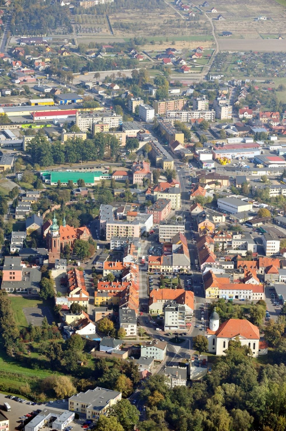 Luftaufnahme Sycow - Stadtansicht von Sycow in der Woiwodschaft Niederschlesien