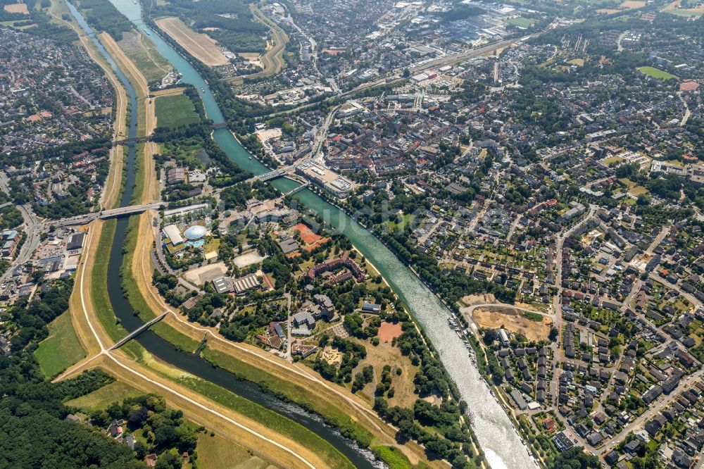 Luftbild Dorsten - Stadtansicht am Ufer des Flußverlaufes der Lippe in Dorsten im Bundesland Nordrhein-Westfalen, Deutschland