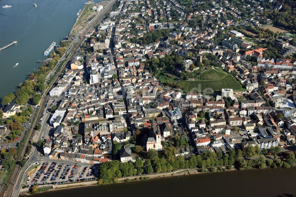 Luftaufnahme Bingen am Rhein - Stadtansicht vom Zentrum der Stadt Bingen am Rhein im Bundesland Rheinland-Pfalz