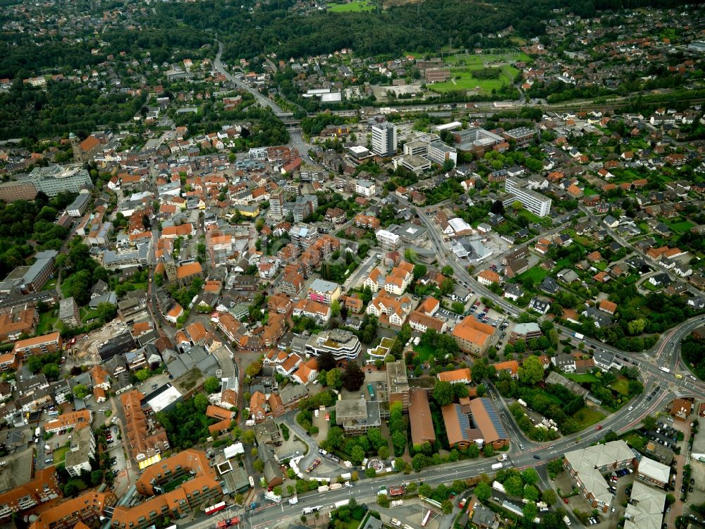 Luftaufnahme Ibbenbüren - Stadtansicht vom Zentrum der Stadt Ibbenbüren im Bundesland Nordrhein-Westfalen NRW