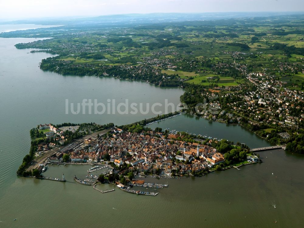 Lindau (Bodensee) aus der Vogelperspektive: Stadtansicht vom Zentrum der Stadt Lindau (Bodensee) am Ufer des Bodensee im Bundesland Bayern