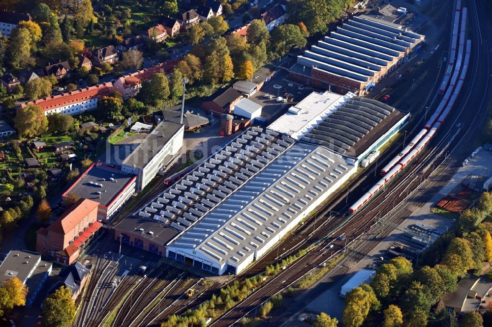 Hamburg aus der Vogelperspektive: Stadtbahn S-Bahn- Depot, Instandsetzungswerk und Abstellgleise der S-Bahn Hamburg GmbH im Ortsteil Ohlsdorf in Hamburg, Deutschland