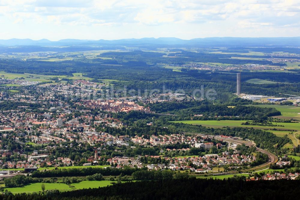 Luftbild Rottweil - Stadtbereich und Neubau des ThyssenKrupp Aufzugstestturm in Rottweil im Bundesland Baden-Württemberg