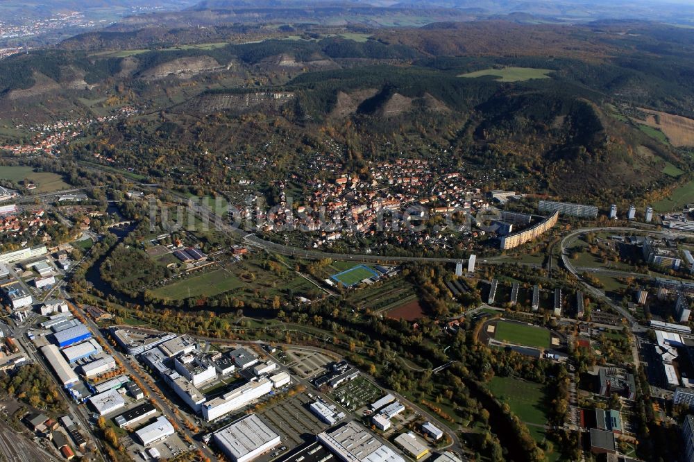 Jena aus der Vogelperspektive: Stadteil Lobeda von Jena mit den Kernbergen und der Saale in Thüringen