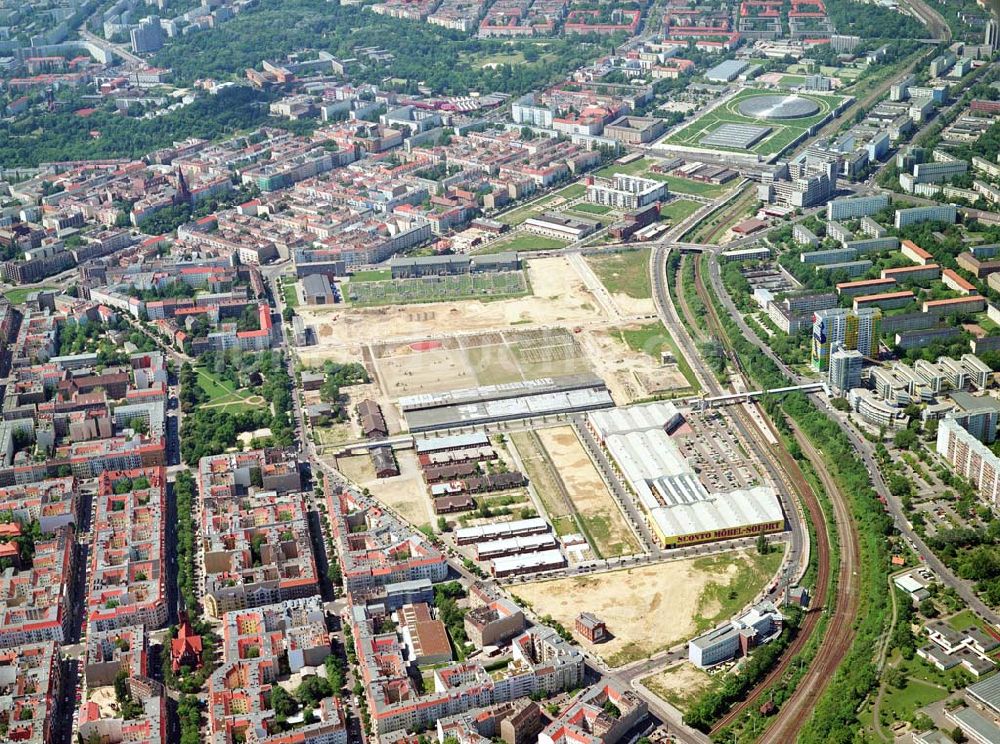 Luftaufnahme Berlin-Friedrichshain - Stadtentwicklungsgebiet Eldenaer Straße/ Landsberger Allee