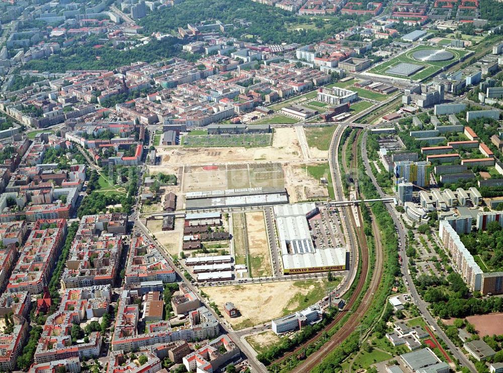 Berlin-Friedrichshain von oben - Stadtentwicklungsgebiet Eldenaer Straße/ Landsberger Allee