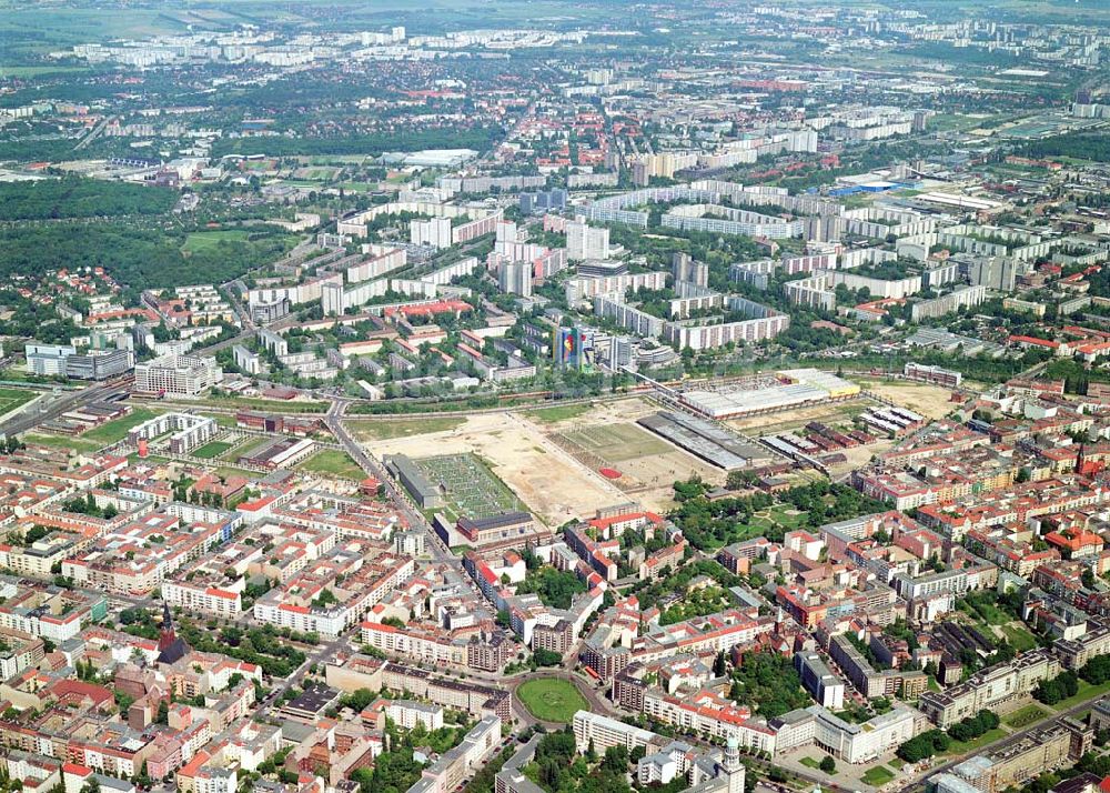 Berlin-Friedrichshain von oben - Stadtentwicklungsgebiet Eldenaer Straße/ Landsberger Allee