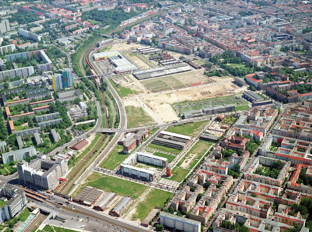 Berlin-Friedrichshain von oben - Stadtentwicklungsgebiet Eldenaer Straße/ Landsberger Allee