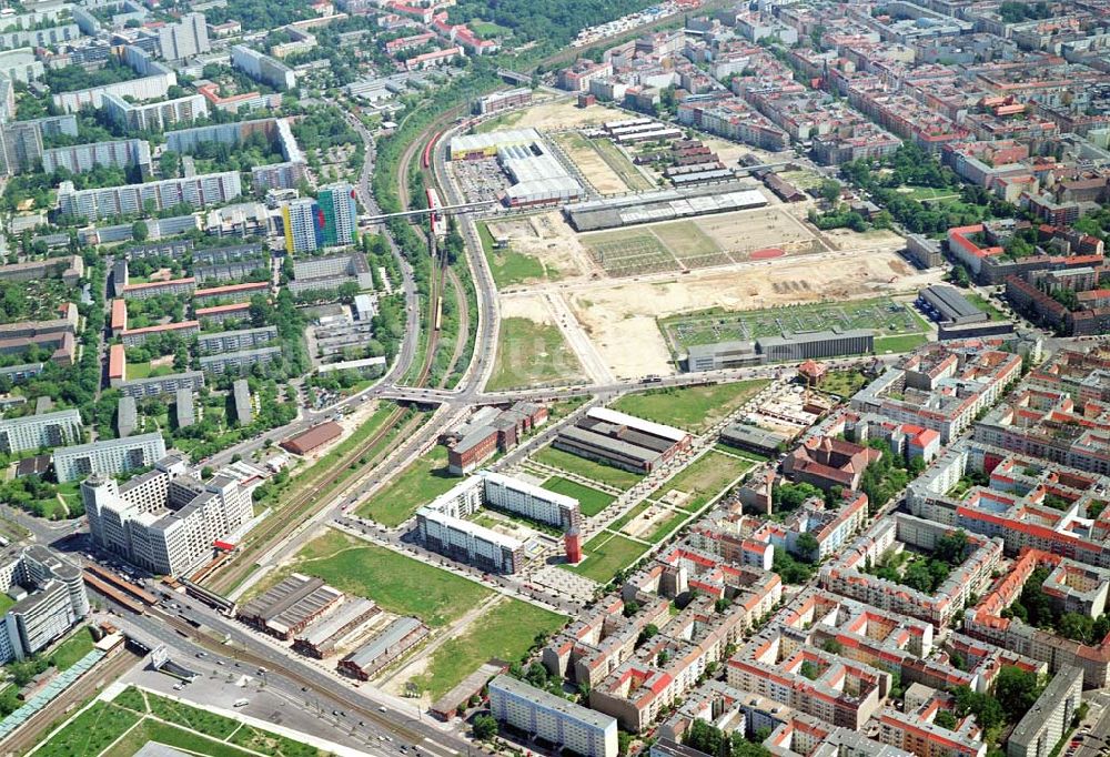 Berlin-Friedrichshain aus der Vogelperspektive: Stadtentwicklungsgebiet Eldenaer Straße/ Landsberger Allee