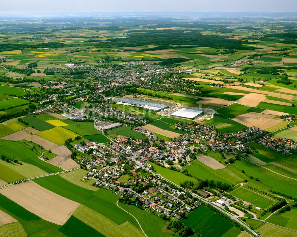 Luftbild Erlenmoos - Stadtgebiet inmitten der Landwirtschaft in Erlenmoos im Bundesland Baden-Württemberg, Deutschland