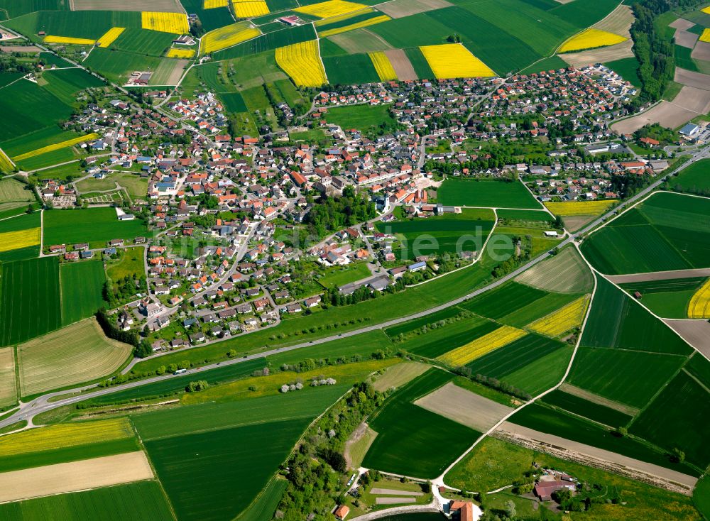 Oberdischingen von oben - Stadtgebiet inmitten der Landwirtschaft in Oberdischingen im Bundesland Baden-Württemberg, Deutschland