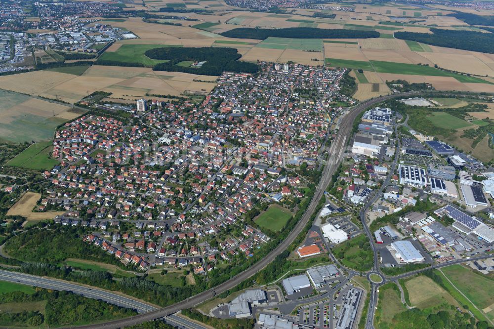 Luftaufnahme Rottendorf - Stadtgebiet inmitten der Landwirtschaft in Rottendorf im Bundesland Bayern, Deutschland