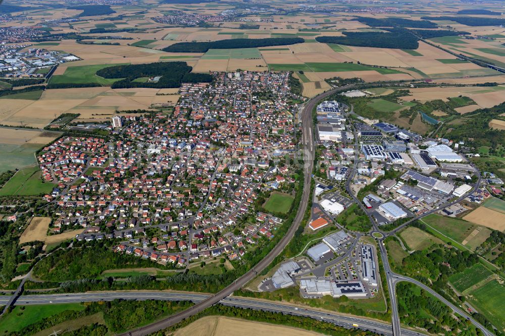 Rottendorf von oben - Stadtgebiet inmitten der Landwirtschaft in Rottendorf im Bundesland Bayern, Deutschland