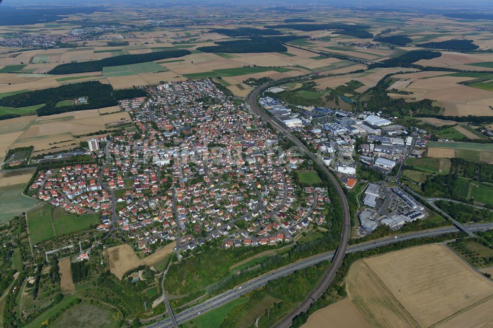 Rottendorf aus der Vogelperspektive: Stadtgebiet inmitten der Landwirtschaft in Rottendorf im Bundesland Bayern, Deutschland