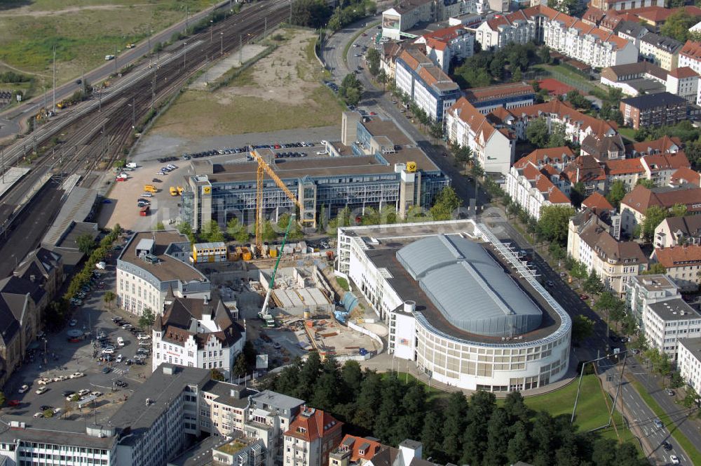 Bielefeld aus der Vogelperspektive: Stadthalle mit der Baustelle vom Erweiterungsbau in Bielefeld